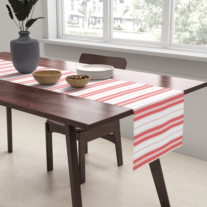 Apple Red and White Narrow Vintage Provincial French Chateau Ticking Stripe Table Runner Gallery Image 2