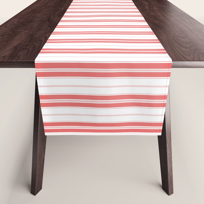 Apple Red and White Narrow Vintage Provincial French Chateau Ticking Stripe Table Runner Gallery Image 1