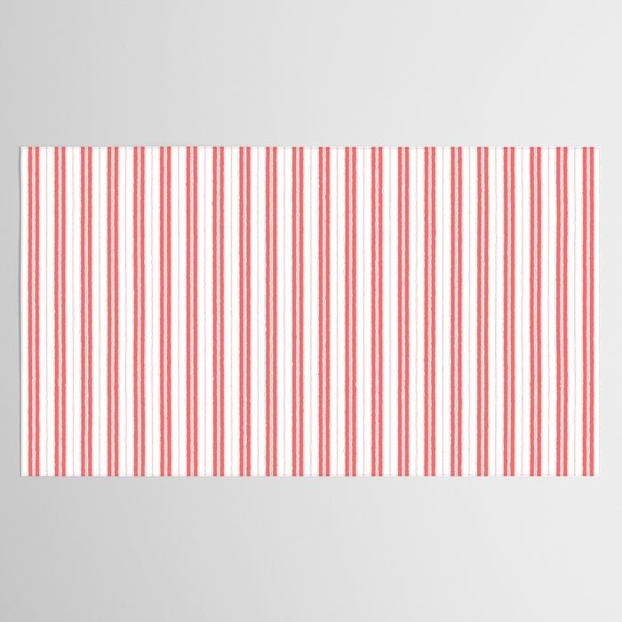 Apple Red and White Narrow Vintage Provincial French Chateau Ticking Stripe Tablecloth Gallery Image 2