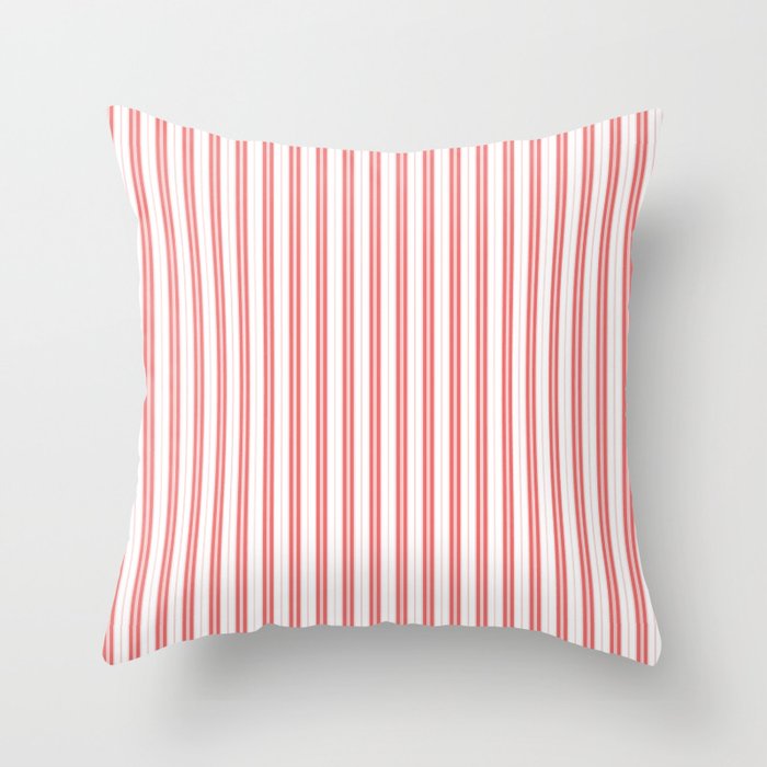 Apple Red and White Narrow Vintage Provincial French Chateau Ticking Stripe Throw Pillow Gallery Image 1