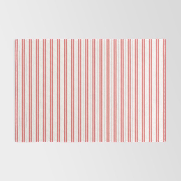 Apple Red and White Narrow Vintage Provincial French Chateau Ticking Stripe Rug Gallery Image 2