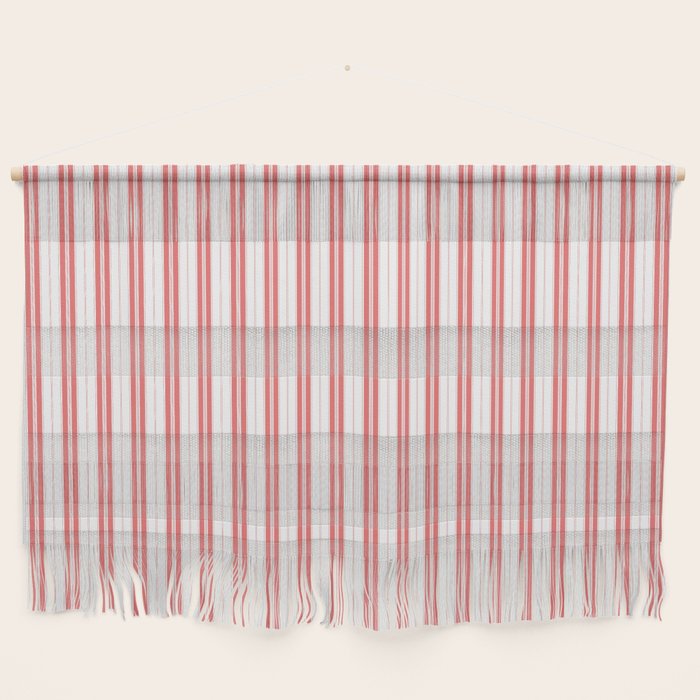 Apple Red and White Narrow Vintage Provincial French Chateau Ticking Stripe Wall Hanging Gallery Image 1