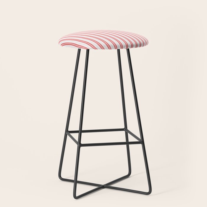 Apple Red and White Narrow Vintage Provincial French Chateau Ticking Stripe Stool Gallery Image 1