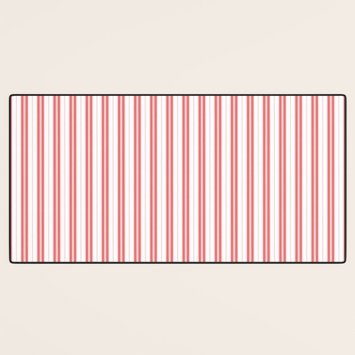 Apple Red and White Narrow Vintage Provincial French Chateau Ticking Stripe Desk Mat Gallery Image 3