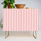 Apple Red and White Narrow Vintage Provincial French Chateau Ticking Stripe Credenza Gallery Image 1
