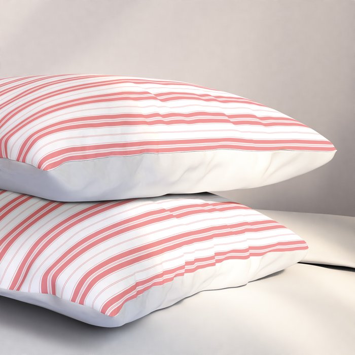 Apple Red and White Narrow Vintage Provincial French Chateau Ticking Stripe Pillow Sham Gallery Image 3