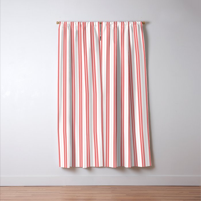 Apple Red and White Narrow Vintage Provincial French Chateau Ticking Stripe Window Curtain Gallery Image 3
