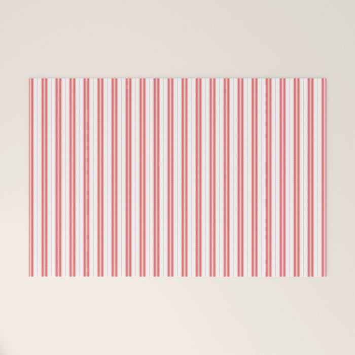 Apple Red and White Narrow Vintage Provincial French Chateau Ticking Stripe Welcome Mat Gallery Image 1