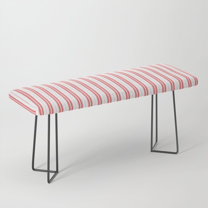 Apple Red and White Narrow Vintage Provincial French Chateau Ticking Stripe Bench Gallery Image 1