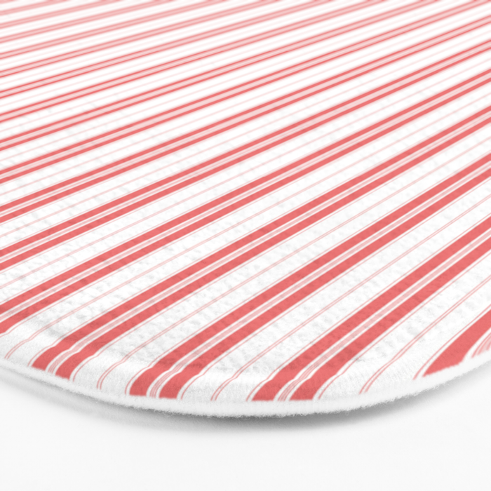 Apple Red and White Narrow Vintage Provincial French Chateau Ticking Stripe Bath Mat Gallery Image 3