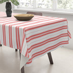 Apple Red and White Narrow Vintage Provincial French Chateau Ticking Stripe Tablecloth Gallery Image 3