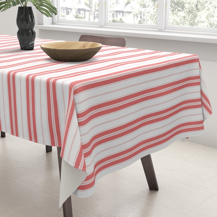 Apple Red and White Narrow Vintage Provincial French Chateau Ticking Stripe Tablecloth Gallery Image 3