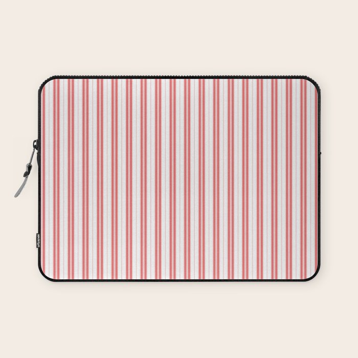 Apple Red and White Narrow Vintage Provincial French Chateau Ticking Stripe Laptop Sleeve Gallery Image 1