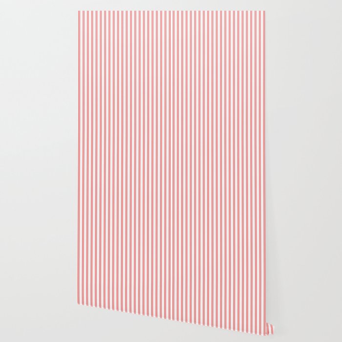 Apple Red and White Narrow Vintage Provincial French Chateau Ticking Stripe Wallpaper Gallery Image 2