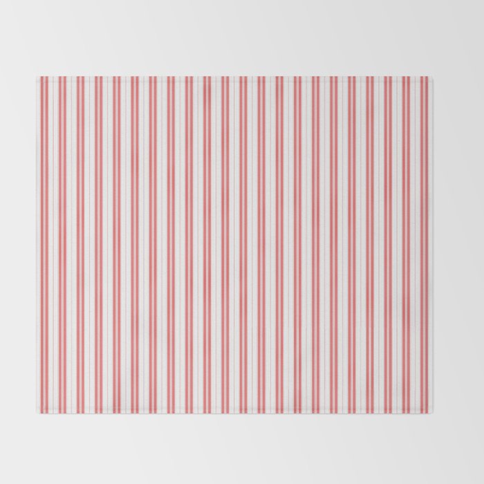 Apple Red and White Narrow Vintage Provincial French Chateau Ticking Stripe Throw Blanket Gallery Image 2