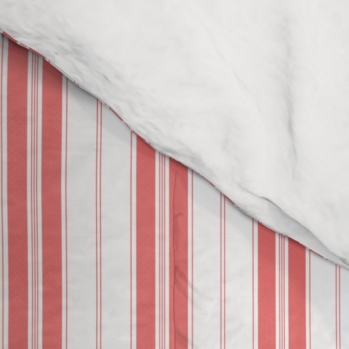 Apple Red and White Narrow Vintage Provincial French Chateau Ticking Stripe Comforter Gallery Image 4