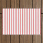 Apple Red and White Narrow Vintage Provincial French Chateau Ticking Stripe Outdoor Rug Gallery Image 1