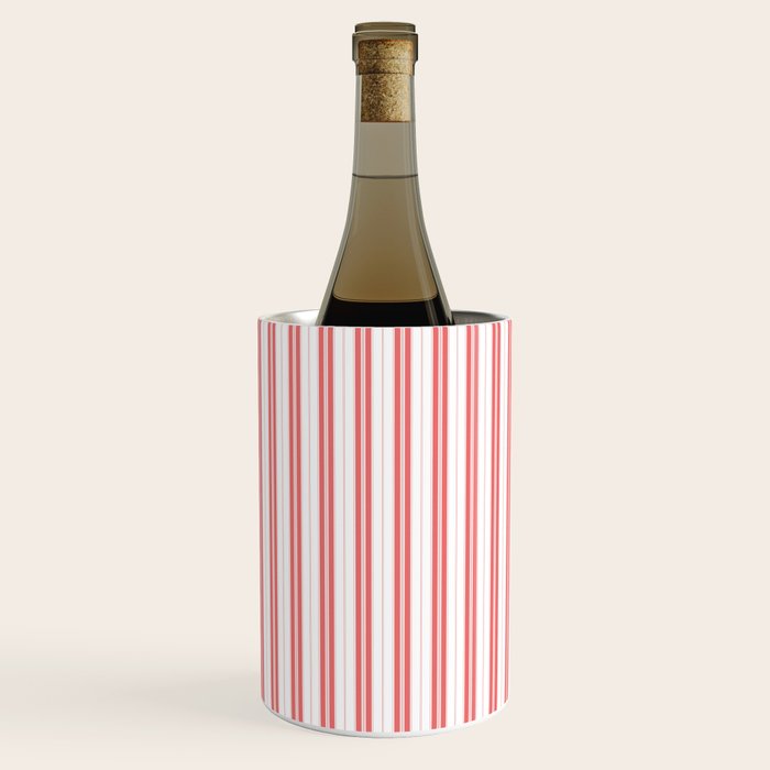 Apple Red and White Narrow Vintage Provincial French Chateau Ticking Stripe Wine Chiller Gallery Image 1