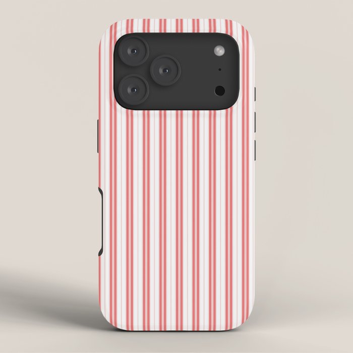 Apple Red and White Narrow Vintage Provincial French Chateau Ticking Stripe iPhone Case Gallery Image 3