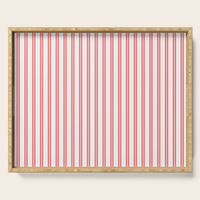 Apple Red and White Narrow Vintage Provincial French Chateau Ticking Stripe Serving Tray Gallery Image 1
