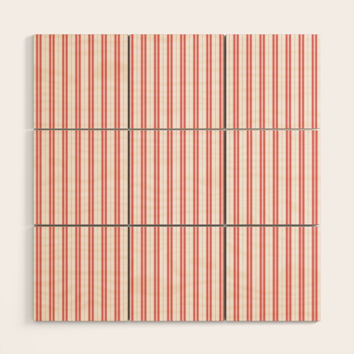 Apple Red and White Narrow Vintage Provincial French Chateau Ticking Stripe Wood Wall Art Gallery Image 1