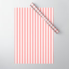 Apple Red and White Narrow Vintage Provincial French Chateau Ticking Stripe Wrapping Paper Gallery Image 1