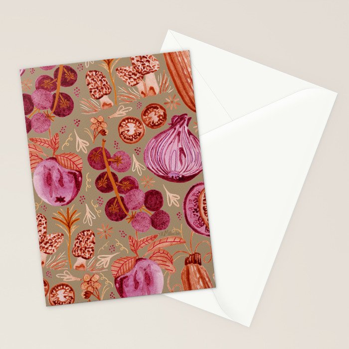 Garden Vegetables and Fresh Fruit in Mocha Mousse Stationery Card Gallery Image 2