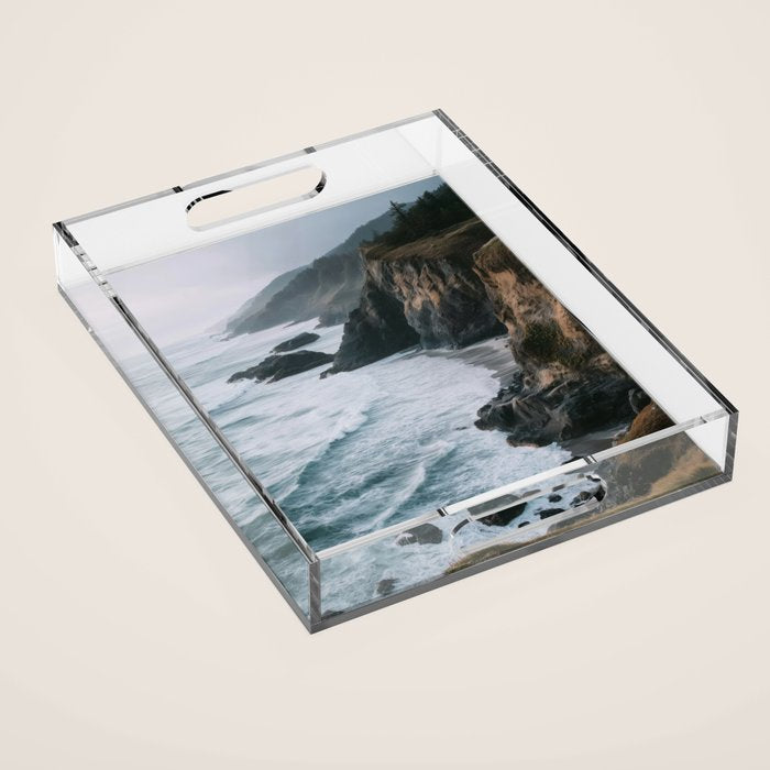 Waves Below Pines - Pacific Northwest Coast Wall Art Acrylic Tray Gallery Image 1