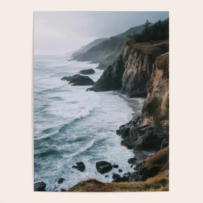 Waves Below Pines - Pacific Northwest Coast Wall Art Poster Gallery Image 1