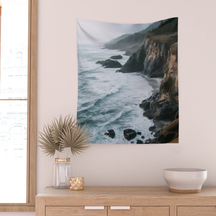 Waves Below Pines - Pacific Northwest Coast Wall Art Wall Tapestry Gallery Image 2