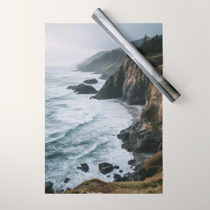 Waves Below Pines - Pacific Northwest Coast Wall Art Wrapping Paper Gallery Image 1