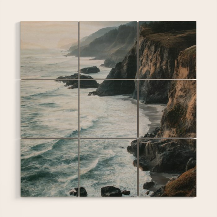 Waves Below Pines - Pacific Northwest Coast Wall Art Wood Wall Art Gallery Image 1