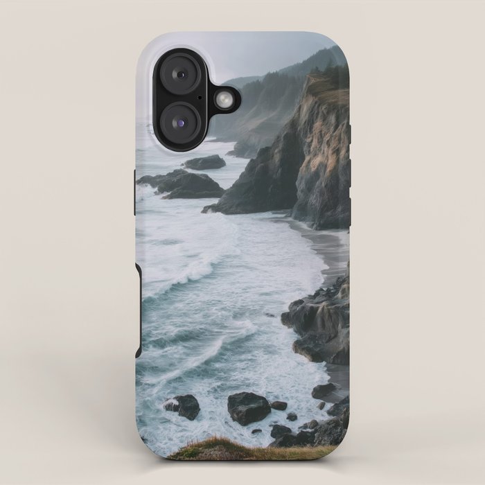 Waves Below Pines - Pacific Northwest Coast Wall Art iPhone Case Gallery Image 1
