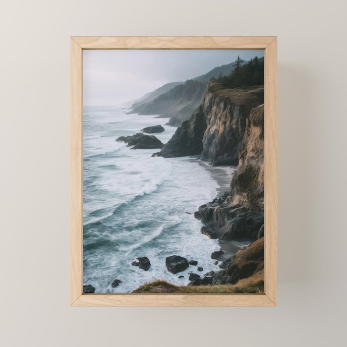 Waves Below Pines - Pacific Northwest Coast Wall Art Mini Art Print Gallery Image 1