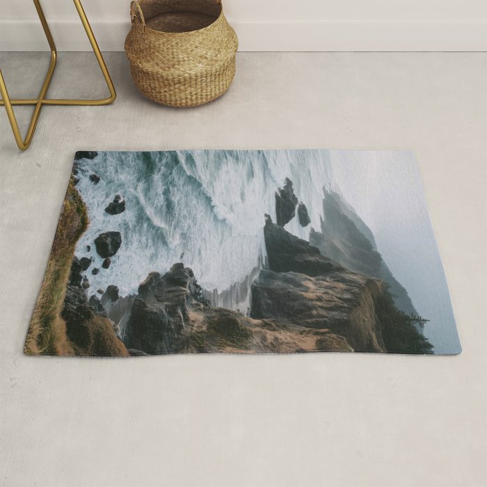 Waves Below Pines - Pacific Northwest Coast Wall Art Rug Gallery Image 1