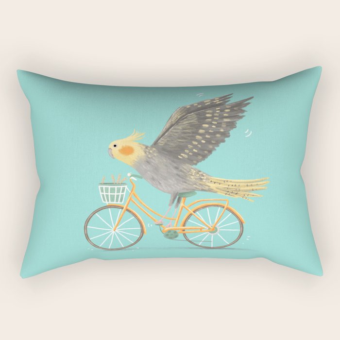 Cockatiel on a Bicycle Rectangular Pillow Gallery Image 2