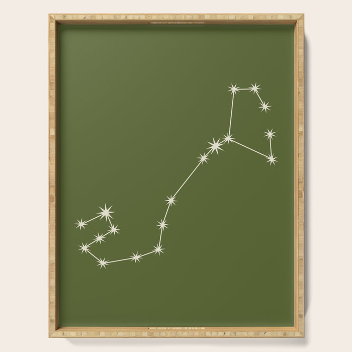 Scorpio Zodiac Star Constellation Line Art Olive Green Serving Tray Gallery Image 1