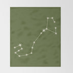 Scorpio Zodiac Star Constellation Line Art Olive Green Throw Blanket Gallery Image 2