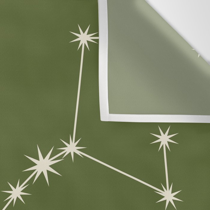 Scorpio Zodiac Star Constellation Line Art Olive Green Wall Tapestry Gallery Image 3