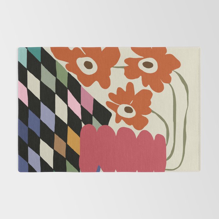 color checkerboard with dropping flower Rug Gallery Image 2