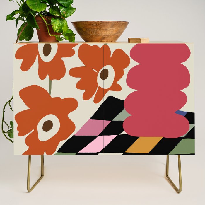 color checkerboard with dropping flower Credenza Gallery Image 1