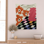 color checkerboard with dropping flower Wall Tapestry Gallery Image 2