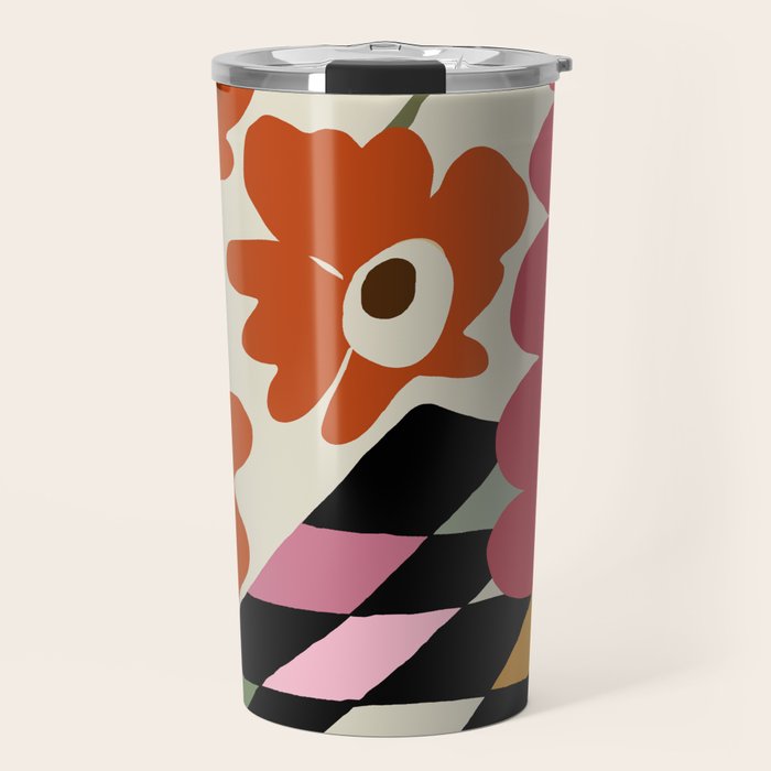 color checkerboard with dropping flower Travel Mug Gallery Image 1