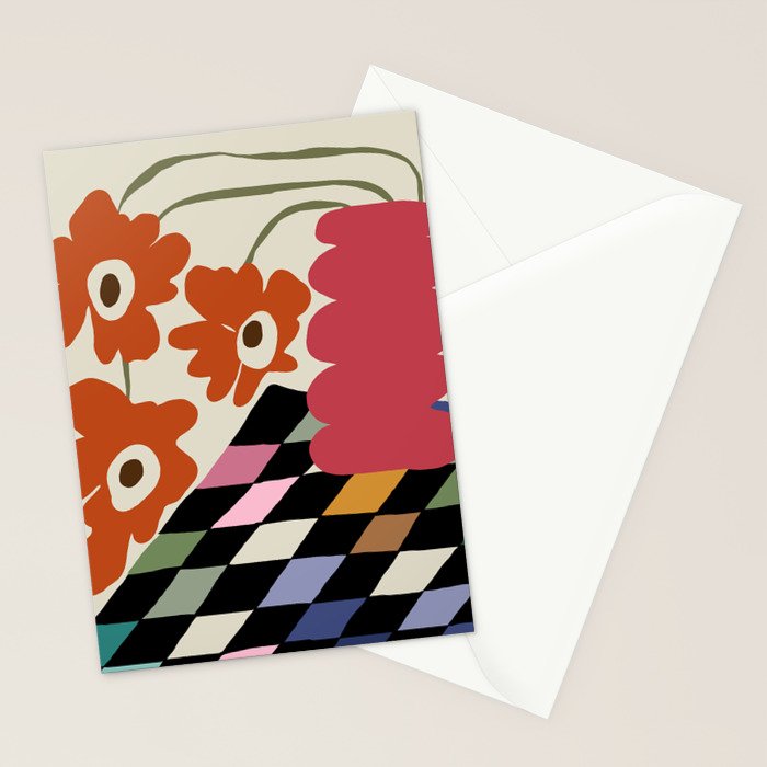 color checkerboard with dropping flower Stationery Card Gallery Image 2