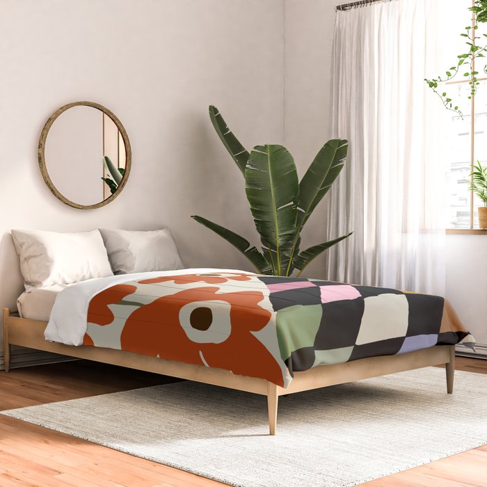 color checkerboard with dropping flower Comforter Gallery Image 2