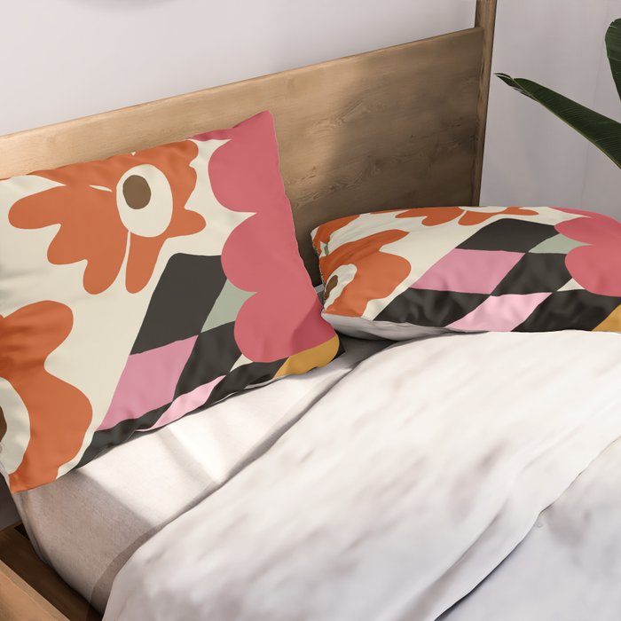 color checkerboard with dropping flower Pillow Sham Gallery Image 2