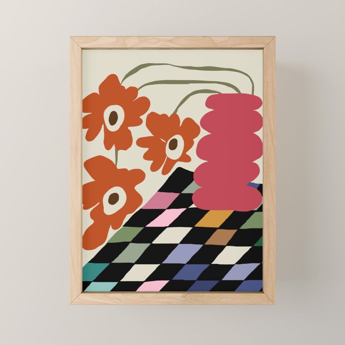 color checkerboard with dropping flower Mini Art Print Gallery Image 1