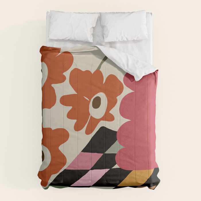 color checkerboard with dropping flower Comforter Gallery Image 1