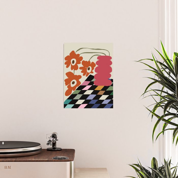color checkerboard with dropping flower Poster Gallery Image 2