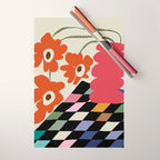 color checkerboard with dropping flower Wrapping Paper Gallery Image 1